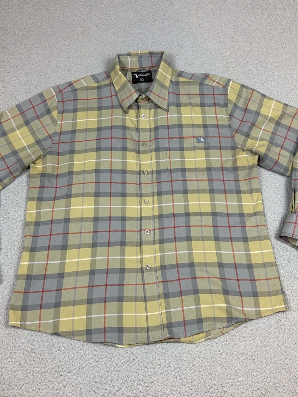 Local Boy Outfitters Shirt Men's Large Plaid  Yellow & Gray Button-Down